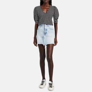 FRAME Shirred Stripe Puff Sleeve Top